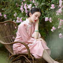 Pink Zhiyue 丨 2021 summer new 丨 Republic of China style young daily short cheongsam sweet girl lace edge