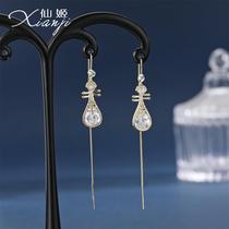 2021 New Tide personality design sense 925 sterling silver vintage pipa antique cheongsam earrings earrings