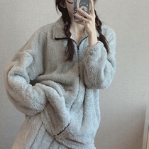 Love can be a long time ~ Home daily coral fleece couple pajamas female autumn and winter thickened flannel