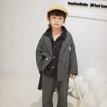 Qi Wu original childrens suit suit suit Korean plaid suit two-piece foreign boy small suit Tide brand coat