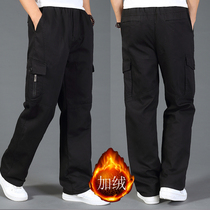 Winter plus velvet padded casual pants mens warm size overalls windproof outdoor loose trousers multi-pocket Cotton