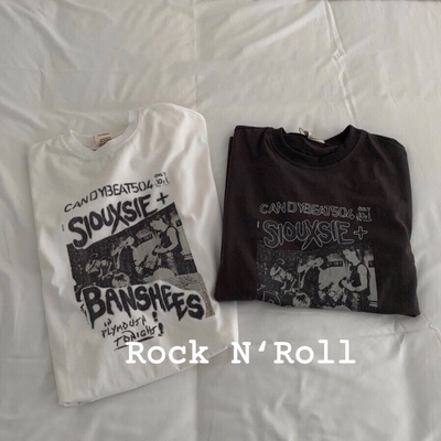 taobao agent Summer hippie feels CHAO Cool の retro rock band short -sleeved Tee ~ Japanese printed loose round neck T -shirt