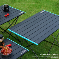 Self Driving Folding Table Aluminum Alloy Light Portable Room Outdoor Picnic Barbecue Beach Camping Big square Easy Park Black
