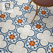 American retro Tibetan blue flower tiles Mediterranean style courtyard flower kitchen bathroom balcony floor tiles restaurant tiles