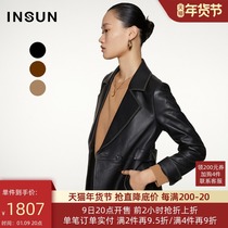 Enshang Coe 2021 Winter new fashion vintage matte sheepskin leather suit collar stitching leather jacket jacket