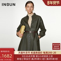 Enshang Coe 2021 Winter new urban army green shirt collar sheep leather long leather jacket