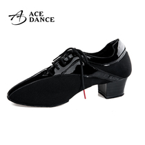 ACEdance mens Latin dance teacher shoes patent leather stitching Oxford cloth two-point bottom wool bottom practice shoes FB230