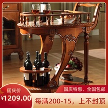 European style solid wood hand push mobile food delivery car American small cart restaurant hotel double wine stand tea car