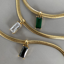 BOONEE◆ European and American ins wind retro wild stacked square zircon pendant snake bone chain necklace female necklace tide
