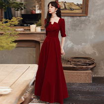 Wine Red Color Toast Bridal 2022 New Summer Wedding Engagement Superior Evening Gown Dress Dress Normally Wear