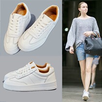 Leather thick-soled small white shoes women 2021 spring new wild flat bottom sports casual board shoes 3233 small size shoes