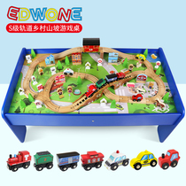 edwone100 piece beech wood wooden track train game train toy wooden track game table