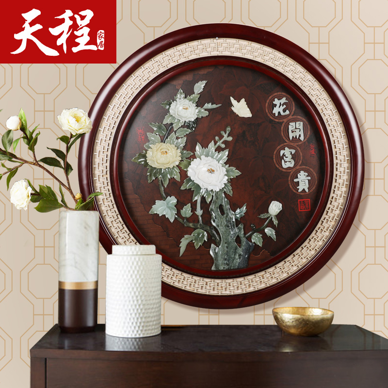 Jade Painting Jade Carving Hanging Painting Living Room Decoration Corridor Dining Room Point Hanging Painting Solid Wood Carving Decoration Painting