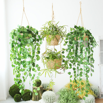 Handmade hemp rope rattan woven double hanging basket flower pot simulation green plant soft air hanging balcony kindergarten hanging decoration