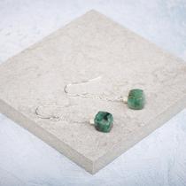British Emerald hand made small natural cube Emerald emeralds 925 sterling silver earrings