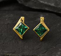 British Earrings hand made gorgeous square emerald inlay 18K gilded elegant Princess Earrings
