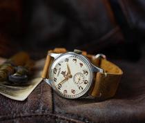 Watch Ukraine ∞ ancient 1950s retro round Arabic digital leather strap mechanical Watch