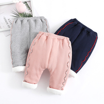 Girl Winter Clothing Pants Plus Cotton Plus Suede Thick Beating Bottom Outside Wearing Baby Pants Big PP Warm Open Crotch Casual Baby Cotton Pants
