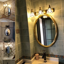 American retro luxury bathroom mirror oval wall-mounted decorative mirror hotel bathroom basin mirror European toilet mirror