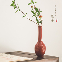 -Xiaochun-color glaze jade net bottle emerald green ceramic small vase sky blue Guanyin bottle red vase tea mat flower