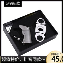 Gift box set cigar lighter cigar cigarette hole opener scissors with drill pipe portable straight flush inflatable