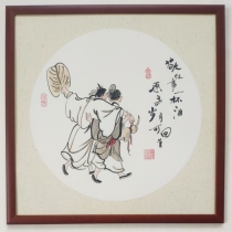 Pure hand-painted Chinese painting freehand figures decoration home decoration painting to the past a glass of wine has been equipped with solid wood frame 52 times 52