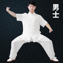Cotton and hemp tai chi clothing summer short-sleeved thin clothing Mens tai chi summer clothing summer martial arts performance Tai Chi training clothing