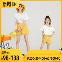  White parent-child outfit fresh and sweet childrens shirt 2021 summer mother and daughter pure cotton loose girls white shirt short sleeve