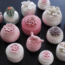 Export high-grade hand pinch flower shape ceramic jewelry box cute exquisite girl heart jewelry storage box candy