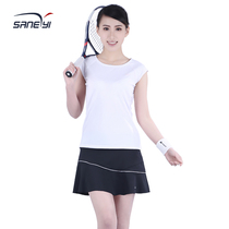 2017 Womens short sleeve short skirt tennis suit Set with panties with double lining Anti-light
