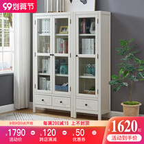 American country solid wood bookcase with glass door simple modern free combination bookcase office filing cabinet shelf