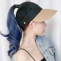 Hat wig one-piece female long curly hair summer net red baseball cap with ponytail fashion simulation long hair fake headgear