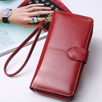 Womens wallet oil wax leather retro long wallet female large capacity multi-function zipper buckle mobile phone bag female