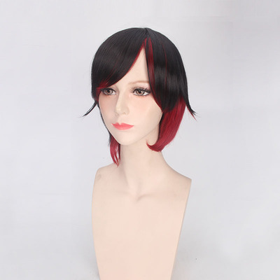 taobao agent Red black asymmetrical wig, gradient, cosplay