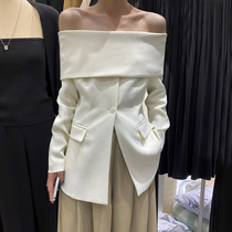 2022 Springtime Design Sense small crowdlined with Shoulder Temperament slim Long sleeves Black Suit Jacket Blouse