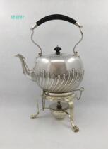 Western antique silverware] London England 1895 sterling silver high relief kettle and alcohol stove 925