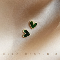 Silver Needle Korean Temperament Vintage Dark Green Love Earrings Female Summer Earrings 2021 New Tide Red Ear