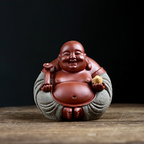 Yixing boutique raw ore purple sand original handmade tea pet Maitreya Buddha hand-made ornaments tea set Tea play