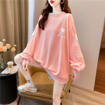 Spring and autumn clothes for pregnant womens necropolis with long-style blouses jacket head round neckline and fake two sets of long sleeves big code female loose Korean version