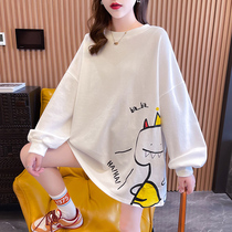 Spring and Autumn New pregnant women sweater long top loose size female Korean round neck pullover base shirt Net red fat