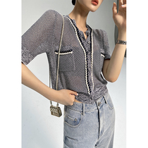 WANGXO knitted cardigan thin section openwork womens summer sunscreen air conditioning shirt 2021 new small incense long short-sleeved top