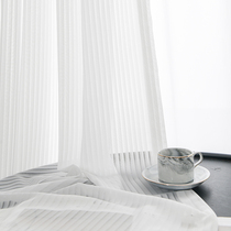 New modern white yarn curtain chiffon yarn living room balcony yarn vertical striped yarn curtain finished custom