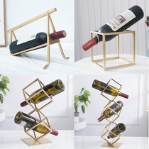 Simple red wine shelf Nordic metal wine rack ornaments living room wine cabinet decoration Model Room bar creative geometry