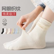 Spring Summer Pure Cotton Socks Woman Thin Breathable Sweat Suction Mesh Midbarrel Socks Deodorant Autumn Day Series White Sweet Pile Socks Socks