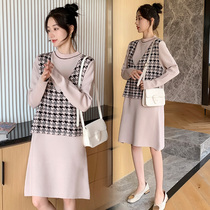 Pregnant womens autumn and winter clothes long sleeve plus size jacket winter fashion stitching loose temperament pregnant women sweater jumpsuit