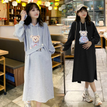 Pregnant women Autumn long sleeve large size coat autumn fashion cartoon print loose hooded pregnant womens sweatshirt skirt
