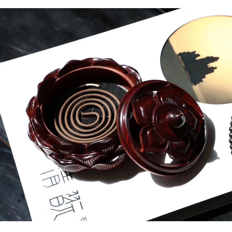 Indian small leaf eucalyptus lotus incense stove set pieces of redwood solid wood incense stove wood plate incense oven incense plug
