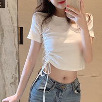  2021 net red tide summer new drawstring umbilical short womens t-shirt top design sense female niche