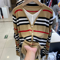  The owner recommends color matching striped fake two-piece knitwear womens long-sleeved top 2021 spring and autumn new Western-style thin sweater
