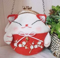 (Leave mailbox for non-finished products) 12 5 lucky cat mouth gold bag crochet manual wool illustration electronic tutorial